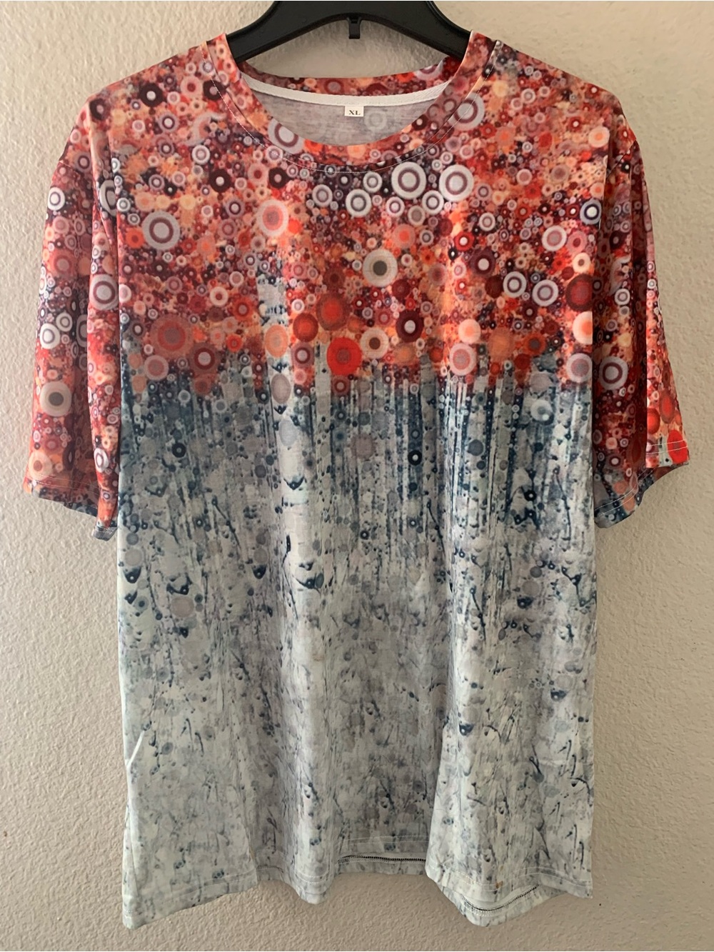 Women's Multicolor Abstract Circle Print Tee - Orange & Blue